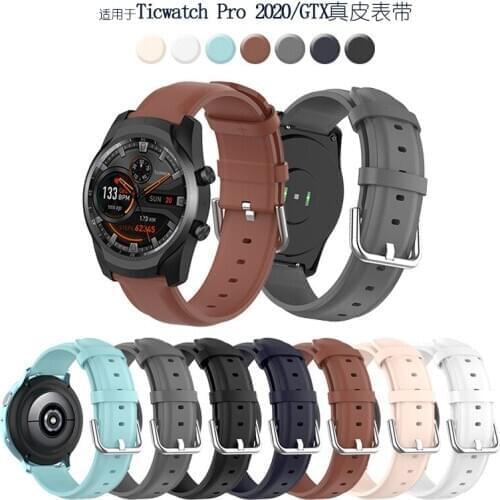 Soft Genuine Leather Round Tail Replacement Watchband Strap for Ticwatch Pro 2020/Ticwatch GTX