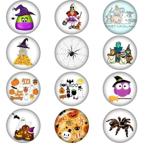 50PCS Mixed Glass Snap Button Jewelry Holiday Halloween Spider OWL For DIY 18MM Button Snap Bracelet Necklace Jewelry
