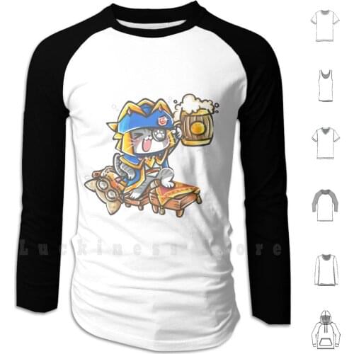 Monster Hunter Drunk Cat hoodies long sleeve Monster Hunter Cat Mh Drunk Beer Game
