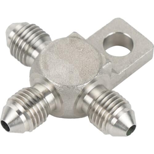 NICECNC ATV 3AN Tee Block with Tab Brake Hose Banjo Fitting Adapter w/ Mount Tab 3/8" UNF x 24 TPI Stainless Steel Accessories