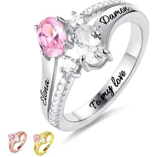 YSH new personalized 925 sterling silver carving name & birthstone ring woman unique design DIY custom jewelry gift Free shippin