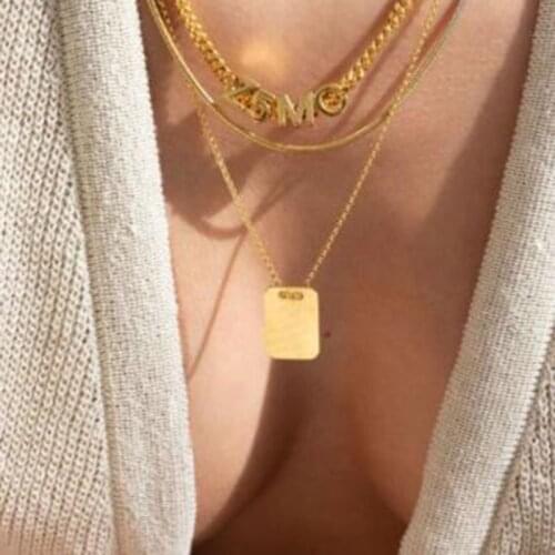 Joolim Jewelry PVD Gold Finish Smooth Easiest Square Brand Pendant Necklace Stylish Stainless Steel Necklace