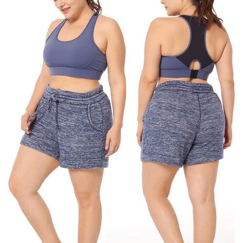 Women Cotton Plus Size Training Running Shorts Adult Casual Drawstring Stripe/Solid Color Fitness Pants With Drawstring Pockets