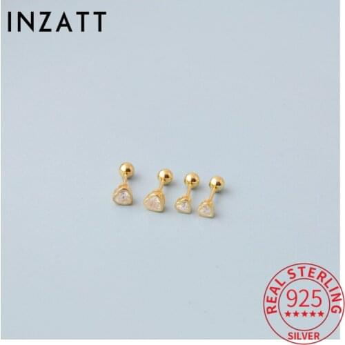 INZATT 1 Pcs Real 925 Sterling Silver Zircon Heart Stud 14K Gold Earrings For Women Cute Fine Jewelry Accessories Drop Shipping