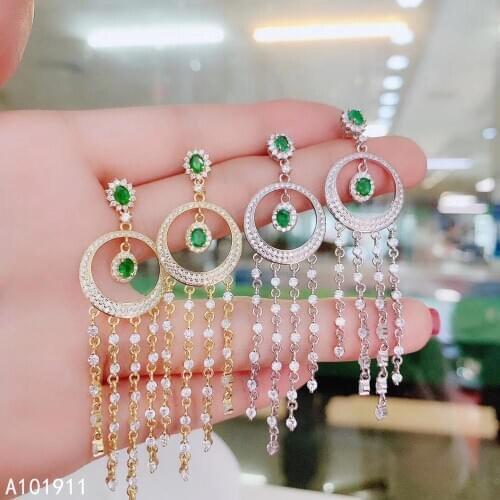 KJJEAXCMY fine jewelry 925 sterling silver inlaid Natural Emerald ladies earrings luxurious support detection trendy