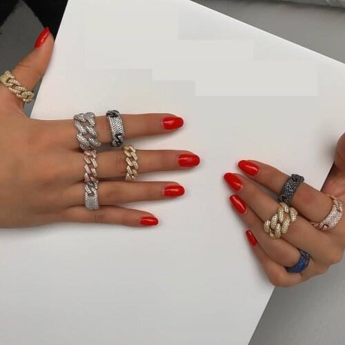 ICED OUT bling hip hop rock women jewelry curb Miami Cuban link chain women finger ring