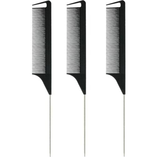 1PCs 260x31mm Black Fine-tooth Metal Pin Anti-static Hair Style Rat Tail Comb Hairdressers Hair Styling Tool For Beauty New