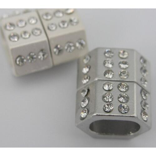 10Sets 10.4x6.6mm Matte Silver/Rhodium Magnetic Clasp W Clear Rhinestone For Licorice Leather--CLP1147