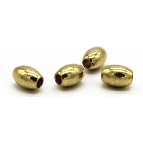 SEA MEW 100 PCS 3*5mm 4*6mm 5*8mm 6*8mm Metal Raw Brass Oval Spacer Beads Hole Beads DIY Loose Beads For Jewelry Making
