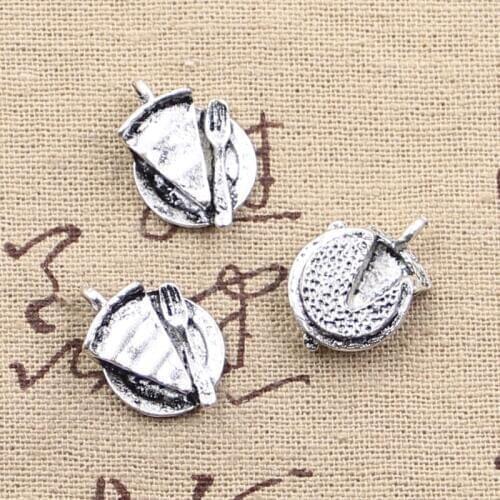 15pcs Charms Slice Of Pie Plate Fork 19x13mm Antique Silver Color Pendants Making DIY Handmade Tibetan Silver Color Jewelry
