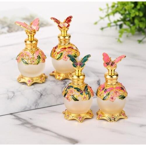 20Pcs 15ml Perfume Bottle Essential Oil Essence Butterfly Lid Glass Frosted Vintage Alloy Bedroom Decoration Cosmetic SN555