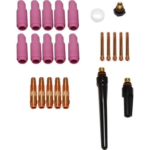 24Pcs TIG Welding Torch Inside Outside Angle Gas Lens for WP17 WP18 WP26 TIG Back Cap Collet Bodies Spares Kit