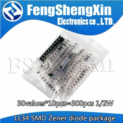30values *10pcs=300pcs LL34 SMD Zener diode package Assorted Kit 1/2W 2v-39v