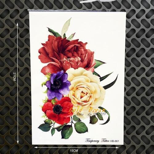 3D Henna Flower White Roses Transfer Fake Tattoo WOmen Body Art Makeup Tips party Tattoo Wall Stickers 21x15CM Large Size Tatoo