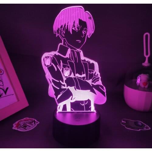 Attack on Titan Anime Figure Levi Ackerman 3D Night Lamp Manga Shingeki No Kyojin RGB Neon Battery USB Lights Bedroom Decoration