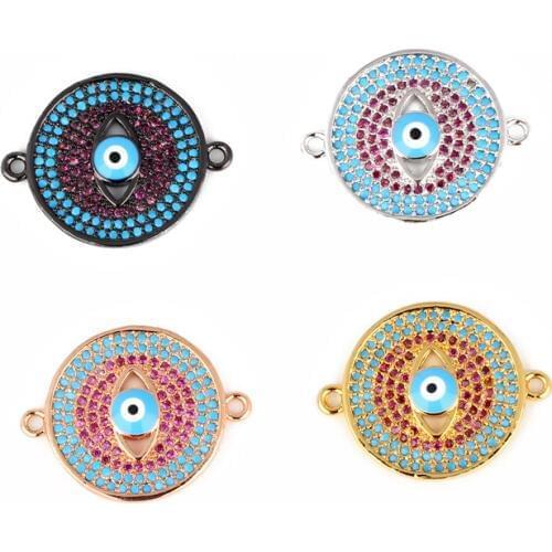 4PCS DIY Jewelry Supplies Intensive Cubic Zircon Round Shape Metal Two Circle Connectors Findings