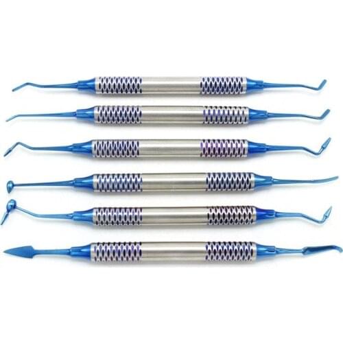 6Pcs Dental instrument Composite Resin Filling Spatula Titanium Plated Head Filler Thick Handle Restoration Set Dental tool set