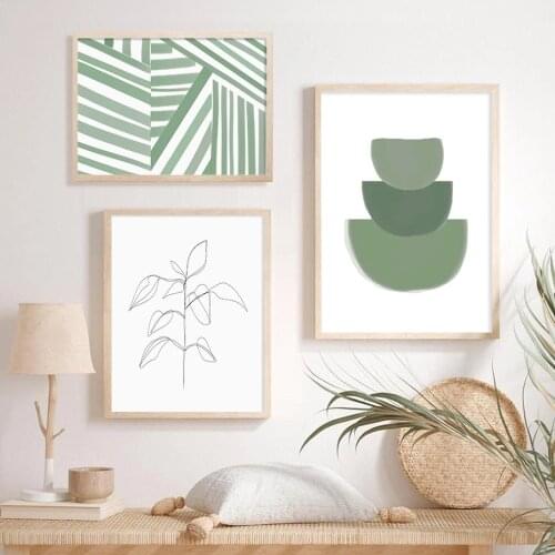 Abstract Line Olive Green Geometry Canvas Painting Wall Art Minimalist Picture Posters Print Wallpaper Living Room Decoration