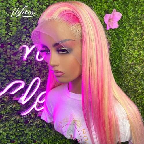 ALIFITOV Mix Pink 613 hd Lace Brazilian Remy Human Hair Lace Front Wigs For Black Women