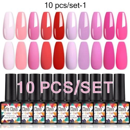 Arte Clavo 10pcs/Set Color Gel Nail Polish Set 130 Colors Semi Permanent UV&LED Gel Varnish Soak Off Nail Lacquers Base Top Coat