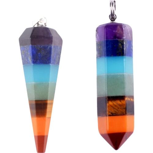 ASHMITA 7 Chakra Healing Crystals Necklace Pendant Reiki stone Energy Pointed Dowsing Divination Pendulum for women Jewelry
