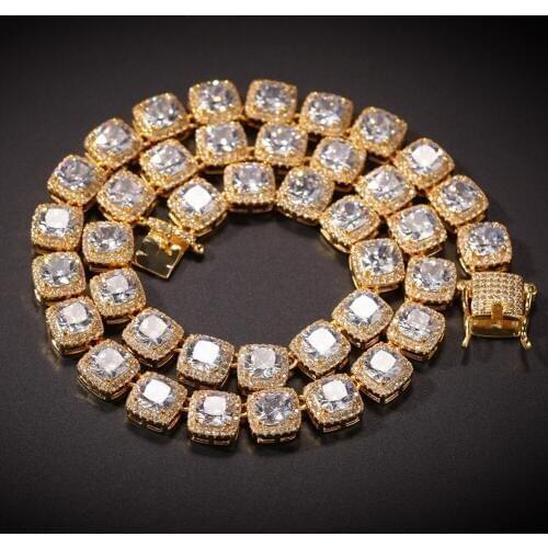 10mm Wide Hip Hop Bling Iced Out 1 Row Geometric Square AAA CZ Stone Tennis Chain Cubic Zirconia Chokers Necklaces Men Jewelry