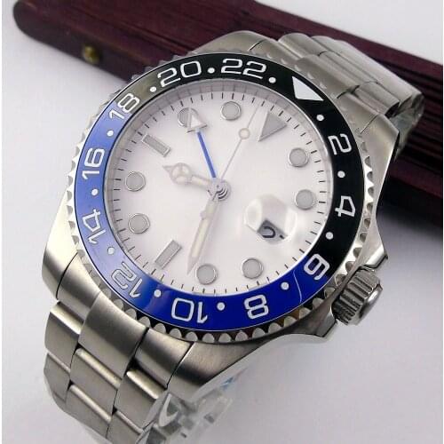 40mm Steel Insert Bezel Deployment White Sterile Dial GMT Oyster Strap Sapphire Glass Date Automatic Mechanical Mens Wristwatch