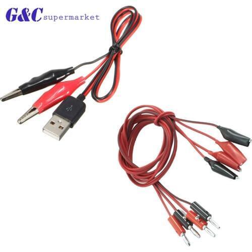 Dual Alligator Clip to Banana/USB Connector Oscilloscope Test Probe Cable 1M