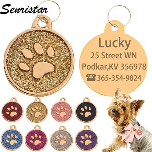 Personalized Pet Cat Dog ID Tag Custom Engraved Dog Tag Name Phone Address Gold Metal Paw Dog Tags Puppy Bulldog Dog Accessories