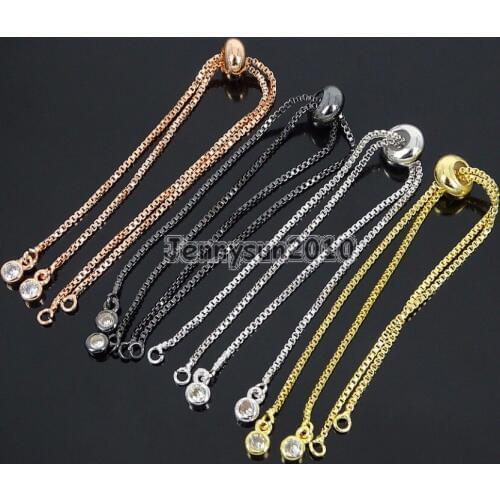 Zir-con Rhinestone Adjustable Chain Bracelet set For Connector Link Findings Silver Gold Gunmetal Rose Gold 5Strands / Pack