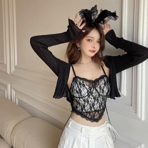 Lace Embroidery Black Camis Sexy Transparant Bodycon Crop Top Women Summer 2021 Sleeveless Clubwear Cami Tops Female