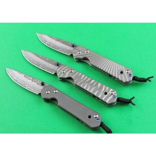 Small Chris CR Damascus Blade Titanium alloy Handle Outdoor Camping Hunting Survival Tactical Folding Knife Edc Multi Tool