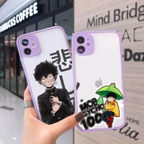 Mob Psycho 100 Phone Case For iPhone 12 11 Mini Pro XR XS Max 7 8 Plus X Matte transparent Purple Back Cover