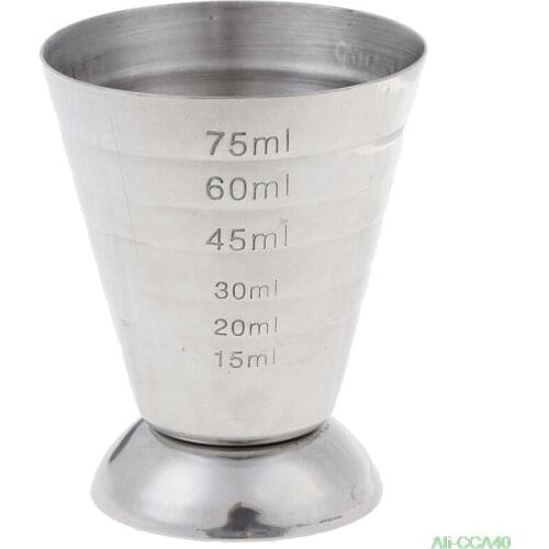 75ml Metal Measure Cup Drink Tool w/ml/oz Shot Ounce Jigger Bar Mixed Cocktail Beaker 0.5-2.5oz / 15-75ml / 1-5Tbsp