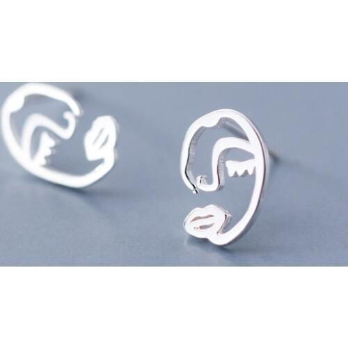 MloveAcc 100% 925 Sterling Silver Simple Girl Face Stud Earrings for Women Party Engagement Silver Fashion Jewelry
