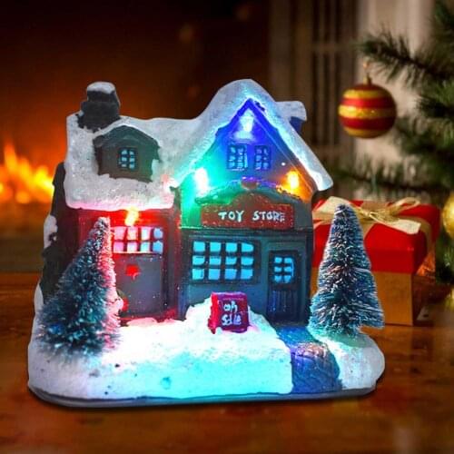 Cartoon Miniature Doll House Toy Glowing In The Dark Small House Falling Snow Cottage Ornament Toys for Children Christmas Gifts