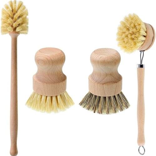 Kitchen Brush Set Include Mini Scrub Brush Dish Scrubber Wooden Scrub Brush with Long Handle for Cleaning Dish,Bottle