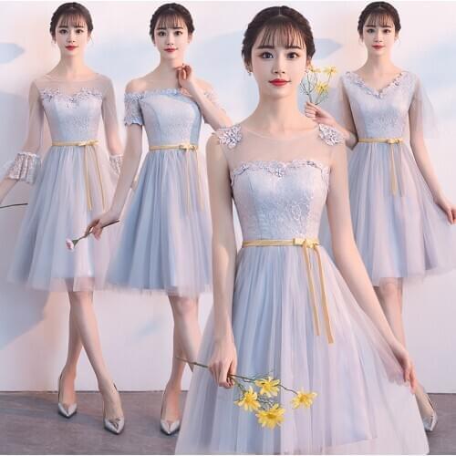Bridesmaids Dresses Appliques Embroidery Luxury Sleeveless Lace Tulle Knee-Length A-Line O-Neck Wedding Party For Lady Gown E094