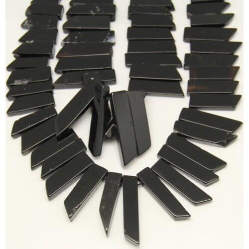 Polished Black Achate Top Drilled Slice Beads Pendants,15.5" strand Raw Agates Stone Graduated Loose Beads for Necklace Findings