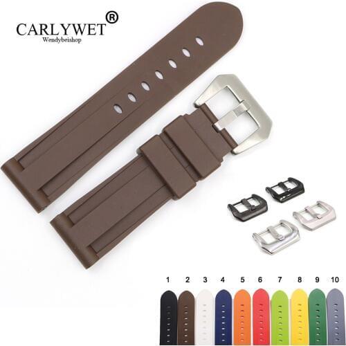 CARLYWET 24mm Grey White Black Yellow Orange Brown Waterproof Silicone Rubber Replacement Watch Band Strap For Panerai Luminor