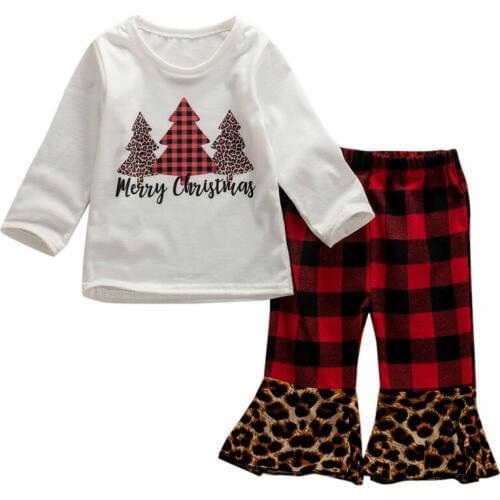 Xmas Newborn Kids Baby Girls Clothes Sets Christmas Tops+ Plaids Long Pants Xmas Outfits Set 0-3Y