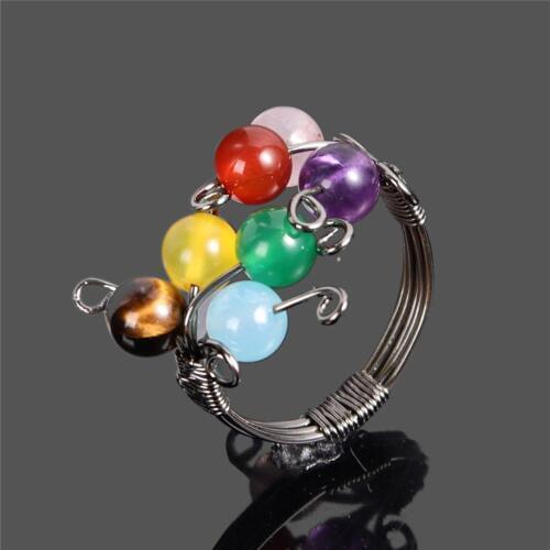 Retail 1pc Hand wound ring with seven chakras Natural stone original stone creative travel commemoration business gift