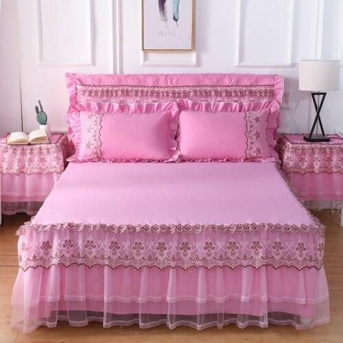 Pink Lace Comforter Bedding Set with Skirt Princess Bed Spreads Sheet Bed for Girl Bed Cover King/Queen Size Cute Bed Sheets