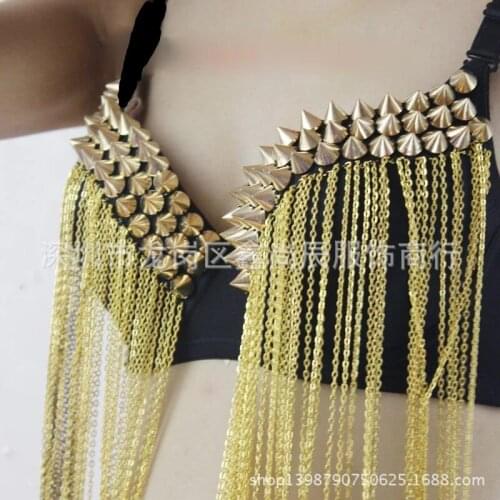 Stage dress belly dance nightclub singer dress tassel rivet Bra Bikini Modern Dance Dress
