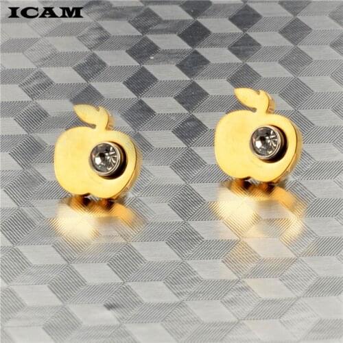 ICAM Fashion Stainless steel Cubic Zirconia Apple Stud Earrings for Women Wedding Jewelry Bijoux Brincos