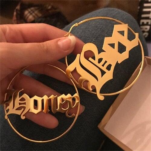 Noelia Custom Name Earrings Old English Big Hoop Earrings Personalized Gothic Custom Earrings Stainless Steel Jewelry Gift