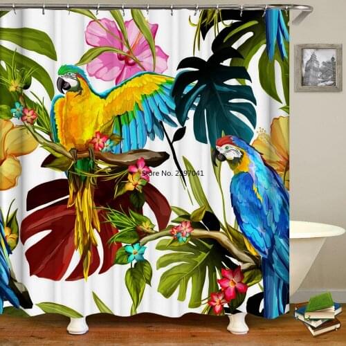 3d Toucan Birds Flower Shower Curtains Printing Bath Curtains Polyester Washable Fabric With Hooks Home Decorative Screen