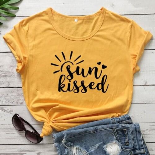 Sunkissed 100% Cotton T-shirt Funny Unisex Summer Time Vacation Tshirt Cute Women Graphic Beach Tee Shirt Top Dropshipping