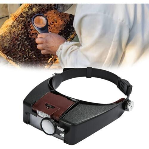 Beekeeping Headband Magnifying Glass With Led Lamp For Rearing Bee Queen Equipment With 5 Lens 1.0 - 6.0X Multiple Magnification