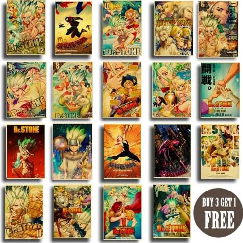 Vintage Anime Poster Dr.STONE Retro Posters Wall Stickers Kraft Paper Prints Home Bar Decoration Painting